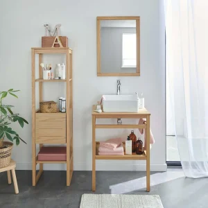 Badmeubel 60cm eiken, vierkante waskom, kraan, spiegel, kolomkast HOPP Badmeubel 60cm eiken, vierkante waskom, kraan, spiegel, kolomkast HOPP