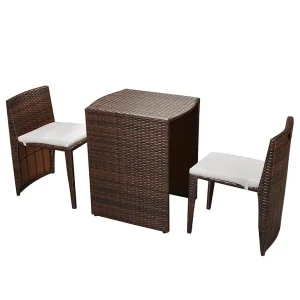 3-delige Bistroset met kussens poly rattan bruin 3-delige Bistroset met kussens poly rattan bruin