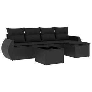 6-delige Loungeset met kussens poly rattan zwart 6-delige Loungeset met kussens poly rattan zwart