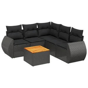 6-delige Loungeset met kussens poly rattan zwart 6-delige Loungeset met kussens poly rattan zwart