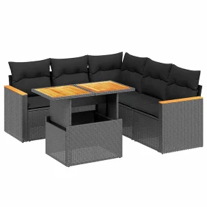 6-delige Loungeset met kussens poly rattan zwart 6-delige Loungeset met kussens poly rattan zwart