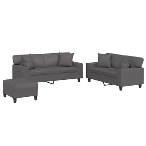3-delige Loungeset met kussens kunstleer grijs