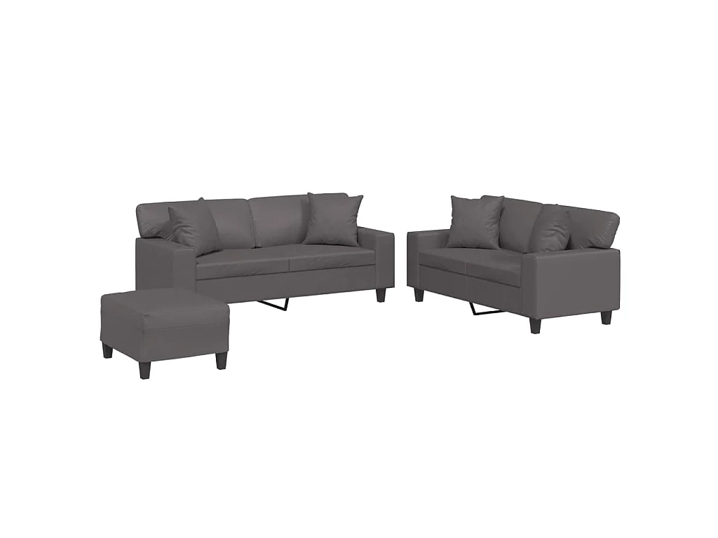3-delige Loungeset met kussens kunstleer grijs