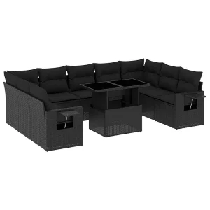 10-delige Loungeset met kussens poly rattan zwart 10-delige Loungeset met kussens poly rattan zwart