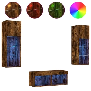 4-delige tv-wandmeubelset met LED-verlichting gerookt eiken 4-delige tv-wandmeubelset met LED-verlichting gerookt eiken