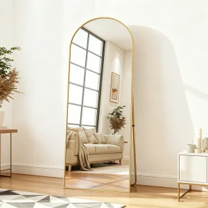162 x 53 cm staande spiegel – frame van aluminiumlegering – gebogen vorm – goud