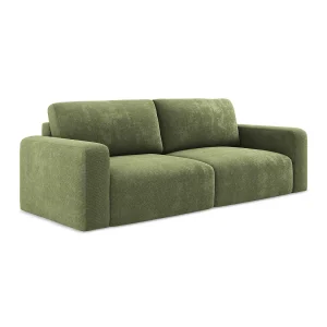 Driezits-slaapbank van groente chenille stof – OSTIA