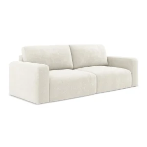 Driezits-slaapbank van wit chenille stof – OSTIA Driezits-slaapbank van wit chenille stof – OSTIA