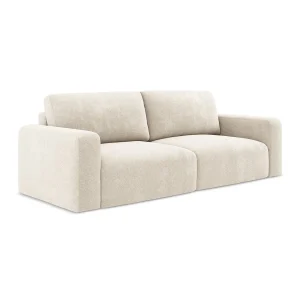 Driezits-slaapbank van lichtbeige chenille stof – OSTIA Driezits-slaapbank van lichtbeige chenille stof – OSTIA
