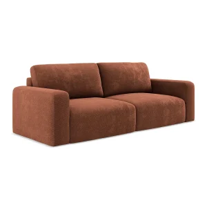 Driezits-slaapbank van terracotta chenille stof – OSTIA