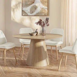 Ronde eettafel 4 plaatsen met eikenfineer – Licht naturel – ANTALIZA Ronde eettafel 4 plaatsen met eikenfineer – Licht naturel – ANTALIZA