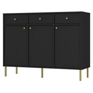 3-deurs dressoir met 3 laden – 125 cm – grafietzwart – OKTIO 3-deurs dressoir met 3 laden – 125 cm – grafietzwart – OKTIO