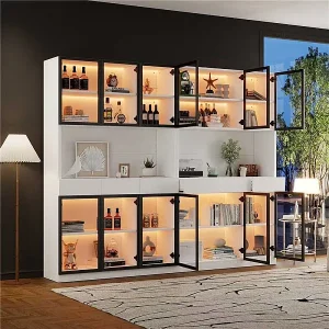 2 moderne, hoge glazen vitrines – 120 x 36 x 200 cm – met LED-verlichting + 6 deuren – voor verzamelingen/slaapkamer – spaanplaat – wit 2 moderne, hoge glazen vitrines – 120 x 36 x 200 cm – met LED-verlichting + 6 deuren – voor verzamelingen/slaapkamer – spaanplaat – wit