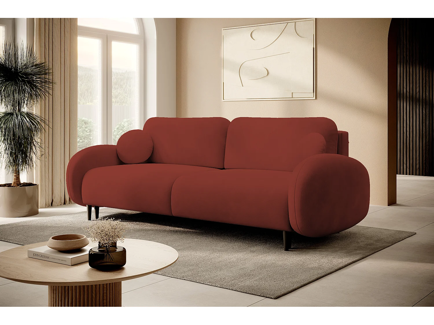 2-zitsbank SOFT – Slaapfunctie, opbergruimte, 2 kussens, modern design, 232x95x109 cm, kleur: ROOD