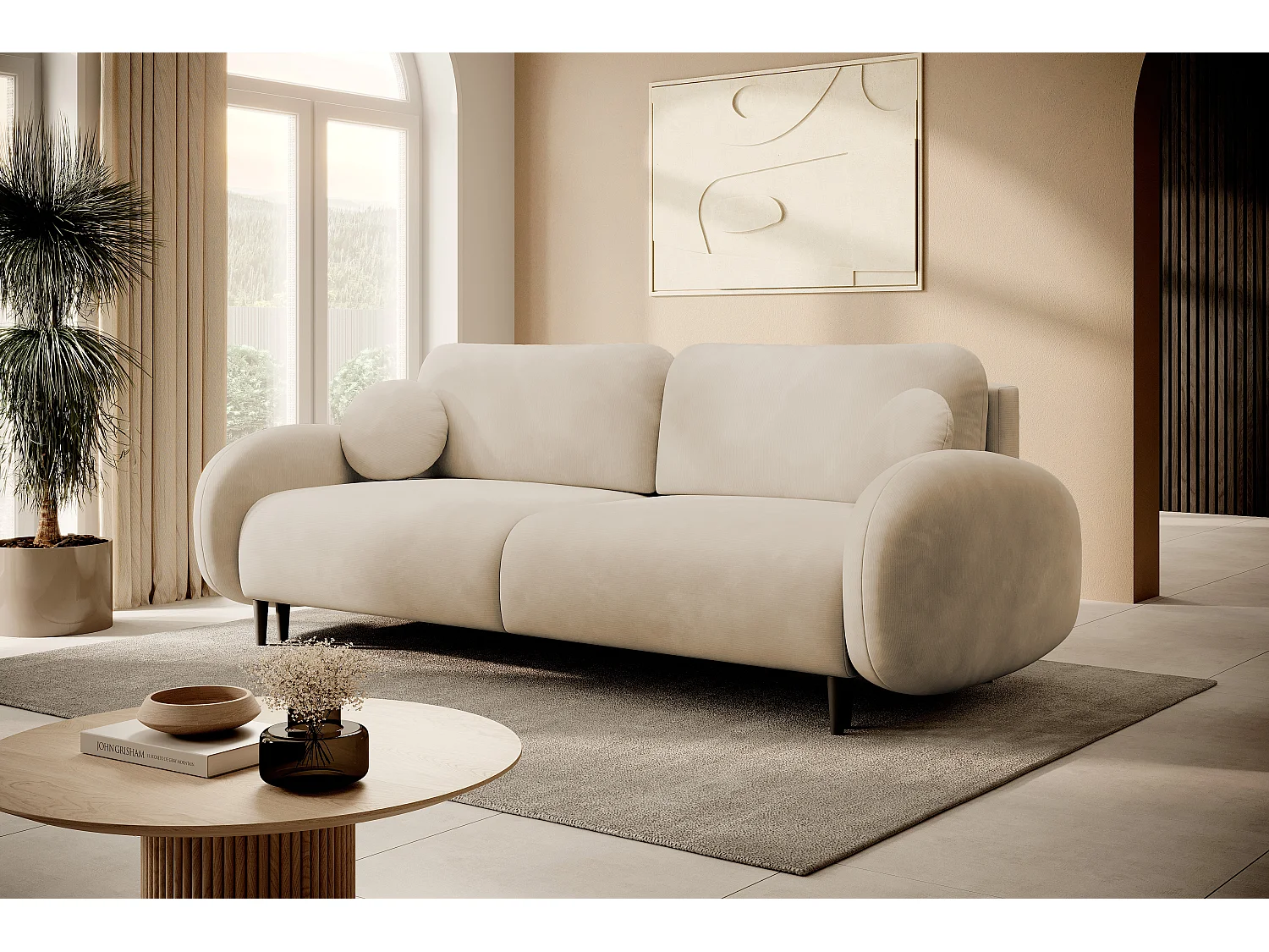 2-zitsbank SOFT – Slaapfunctie, opbergruimte, 2 kussens, modern design, 232x95x109 cm, kleur: BEIGE
