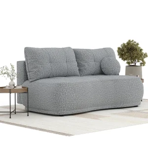 Bank met slaapfunctie van boucle stof Cirrus – 3 plaatsen – grijs Bank met slaapfunctie van boucle stof Cirrus – 3 plaatsen – grijs