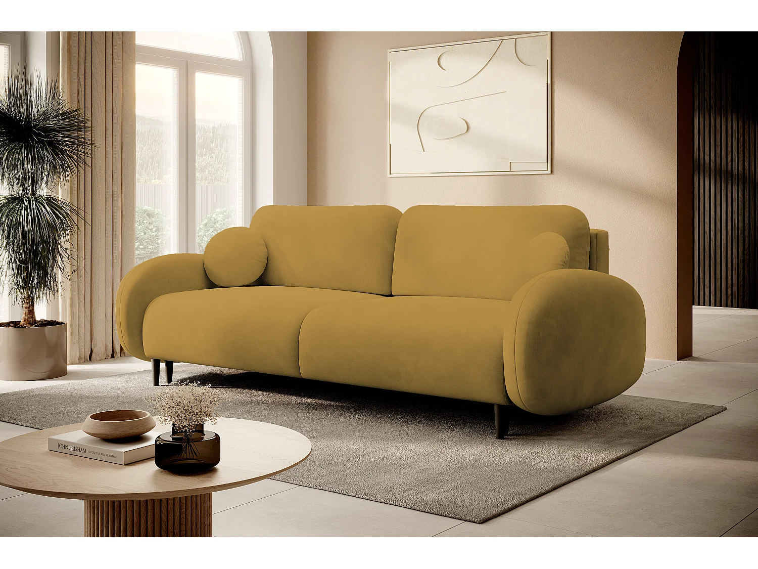 2-zitsbank SOFT – Slaapfunctie, opbergruimte, 2 kussens, modern design, 232x95x109 cm, kleur: GOUD