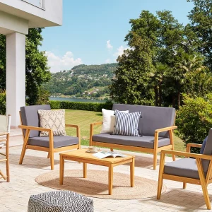 Loungeset met tafel 4-zitter PALLANO Acaciahout Donkergrijs Loungeset met tafel 4-zitter PALLANO Acaciahout Donkergrijs
