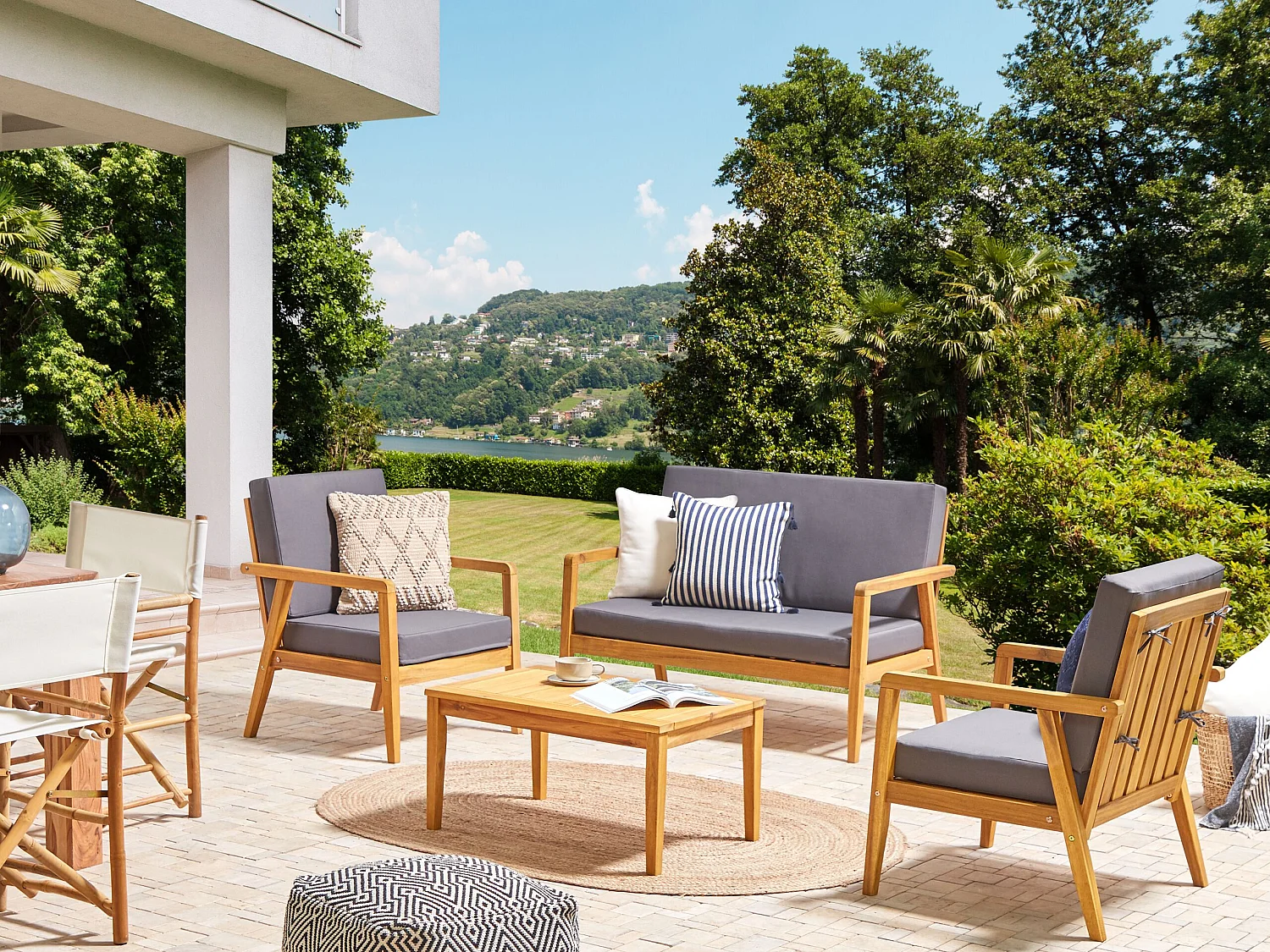 Loungeset met tafel 4-zitter PALLANO Acaciahout Donkergrijs