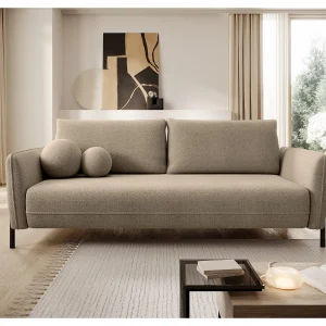 3-zits slaapbank – in waterdichte beige chenillestof – VERUCO 3-zits slaapbank – in waterdichte beige chenillestof – VERUCO