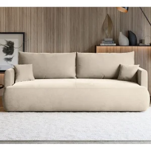 3-zits slaapbank – velours Easy-Clean – lichtbeige – OVO MINI 3-zits slaapbank – velours Easy-Clean – lichtbeige – OVO MINI