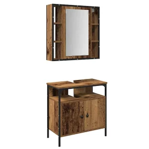 Badkamermeubelset met plank met opslag 2 pcs Bruin Bewerkt hout Badkamermeubelset met plank met opslag 2 pcs Bruin Bewerkt hout