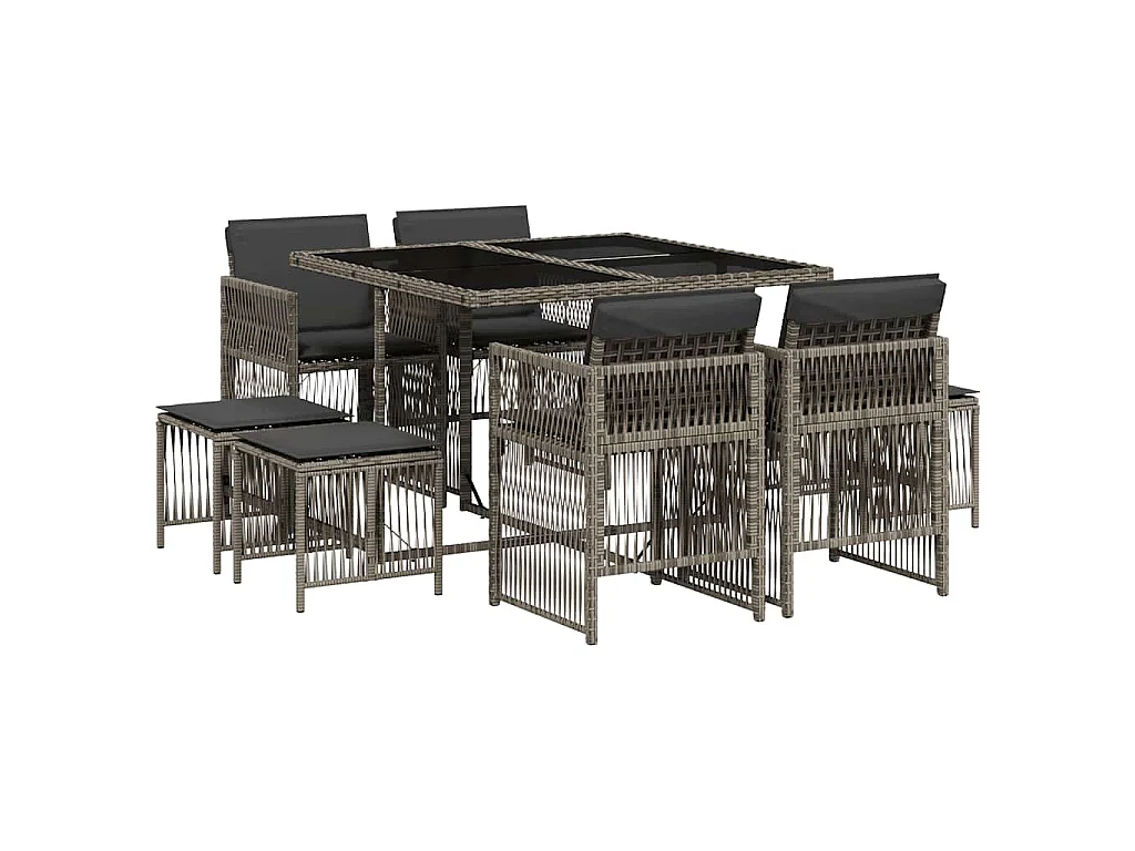 9-delige Tuinset met kussens poly rattan grijs