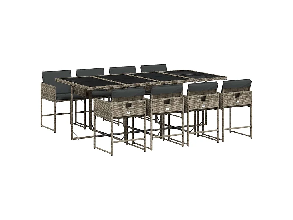 9-delige Tuinset met kussens poly rattan grijs