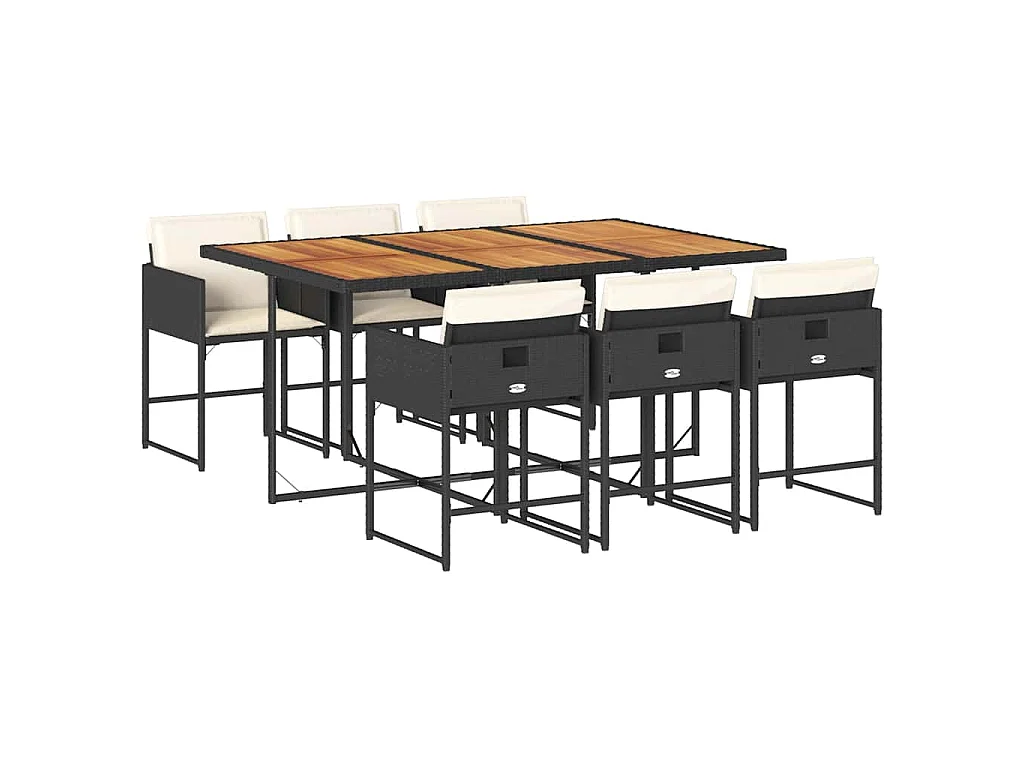 7-delige Tuinset met kussens poly rattan zwart