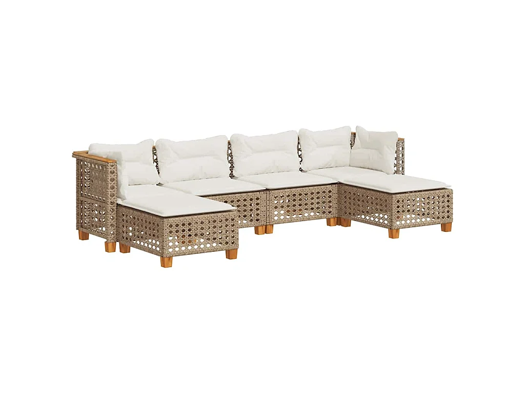 6-delige Loungeset met kussens poly rattan beige