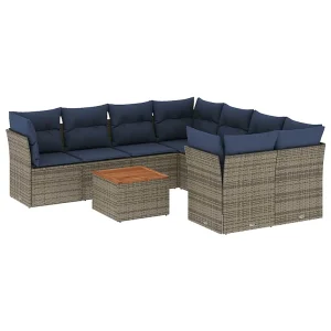 9-delige Loungeset met kussens poly rattan grijs 9-delige Loungeset met kussens poly rattan grijs