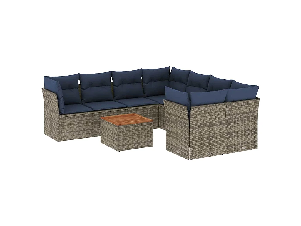9-delige Loungeset met kussens poly rattan grijs