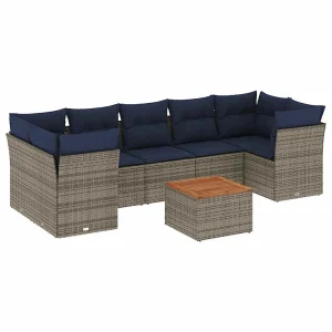 8-delige Loungeset met kussens poly rattan grijs 8-delige Loungeset met kussens poly rattan grijs