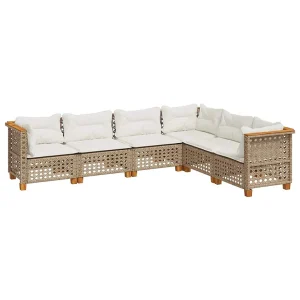6-delige Loungeset met kussens poly rattan beige 6-delige Loungeset met kussens poly rattan beige