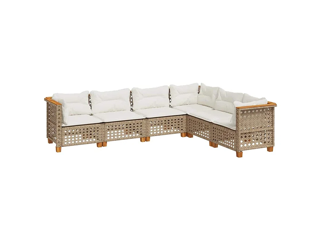 6-delige Loungeset met kussens poly rattan beige