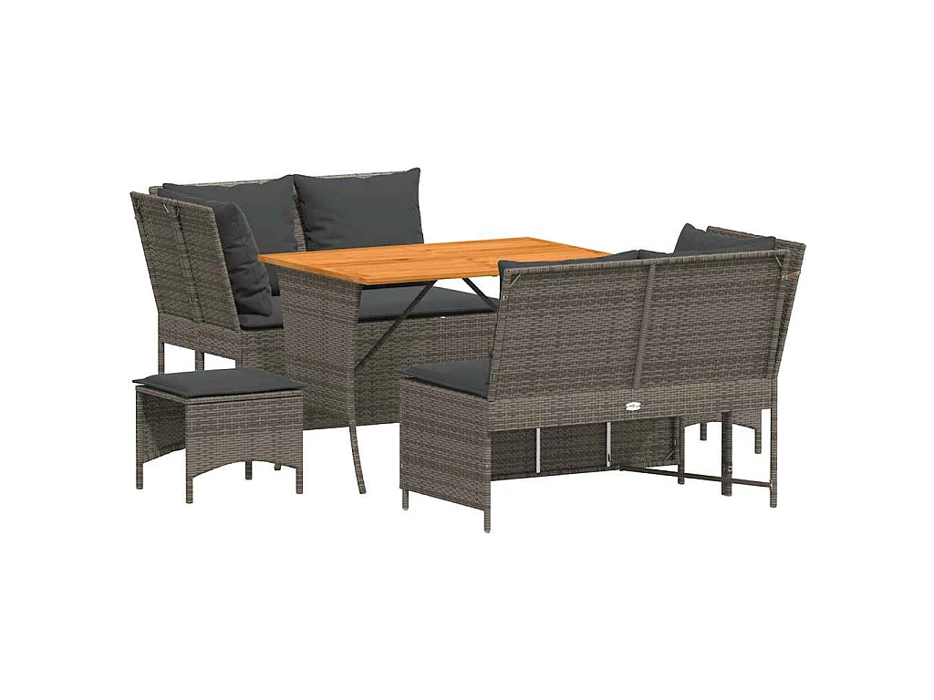 5-delige Loungeset met kussens poly rattan grijs