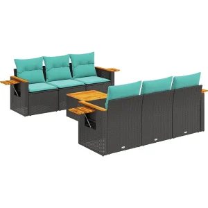 7-delige Loungeset met kussens poly rattan zwart 7-delige Loungeset met kussens poly rattan zwart