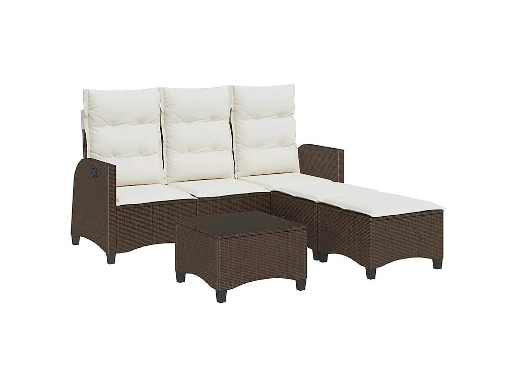 3-delige Tuinbankstel met kussens L-vormig poly rattan bruin