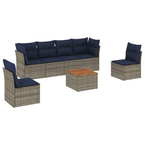 7-delige Loungeset met kussens poly rattan grijs 7-delige Loungeset met kussens poly rattan grijs