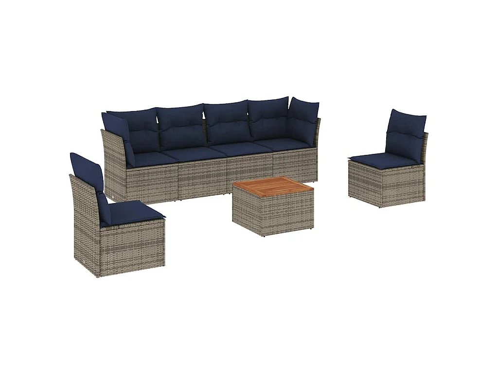 7-delige Loungeset met kussens poly rattan grijs