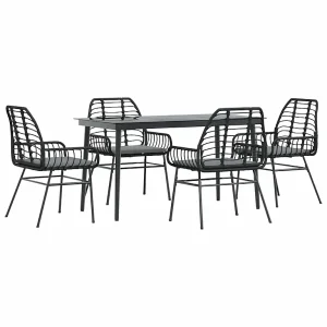 5-delige Tuinset met kussens poly rattan glas zwart 5-delige Tuinset met kussens poly rattan glas zwart