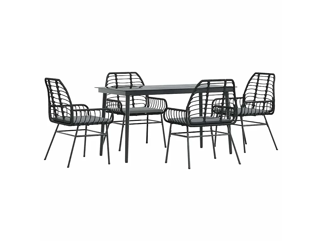 5-delige Tuinset met kussens poly rattan glas zwart