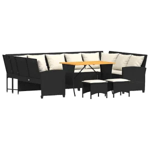 4-delige Loungeset met kussens poly rattan zwart 4-delige Loungeset met kussens poly rattan zwart
