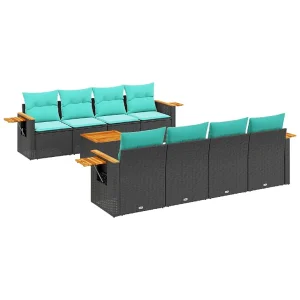 9-delige Loungeset met kussens poly rattan zwart 9-delige Loungeset met kussens poly rattan zwart