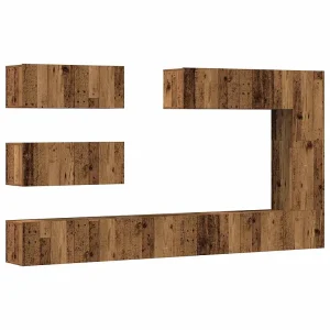 7-delig Tv-meubelset wandmontage bewerkt hout oud houtkleurig 7-delig Tv-meubelset wandmontage bewerkt hout oud houtkleurig