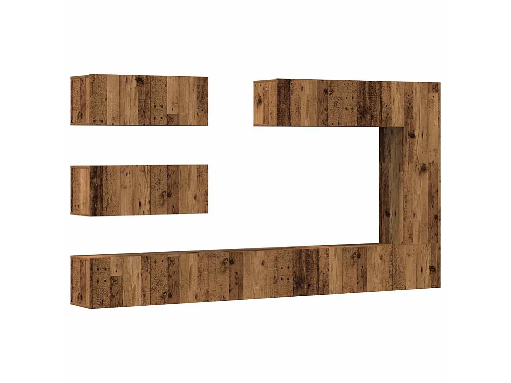 7-delig Tv-meubelset wandmontage bewerkt hout oud houtkleurig