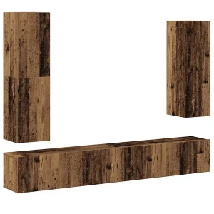 4-delig Tv-meubelset wandmontage bewerkt hout oud houtkleurig 4-delig Tv-meubelset wandmontage bewerkt hout oud houtkleurig