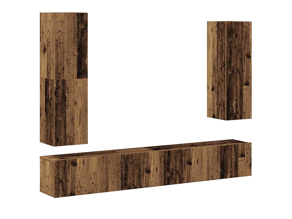 4-delig Tv-meubelset wandmontage bewerkt hout oud houtkleurig