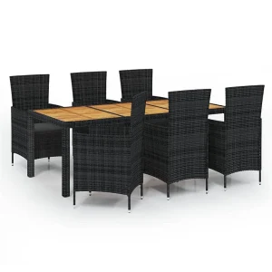 7-delige Tuinset met kussens poly rattan zwart 7-delige Tuinset met kussens poly rattan zwart