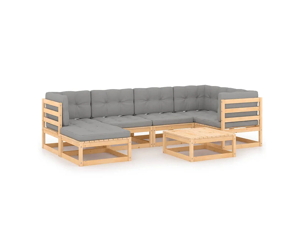 7-delige Loungeset met kussens massief grenenhout